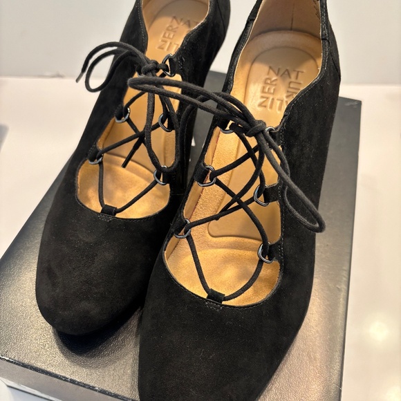 Naturalizer Macie Black Lace-Up Heels Women’s Size 9M Suede-Like Pumps - Picture 6 of 8